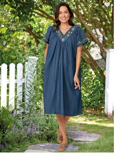 Abito blu denim ricamato